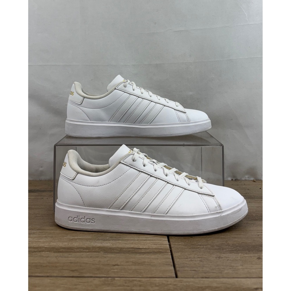 Adidas Grand Court Shoes White Gold Women Sz 10 Casual Sneakers‎ Athletic